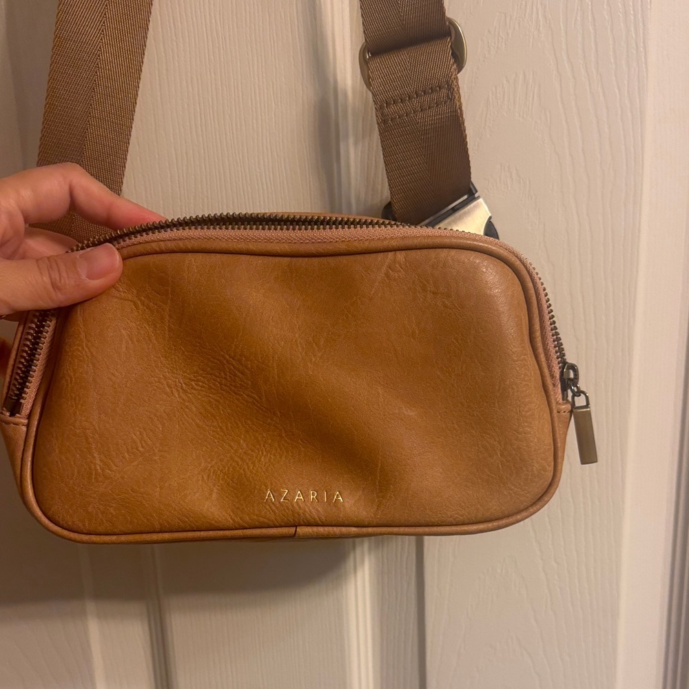 AZARIA Tan Leather Crossbody Bag